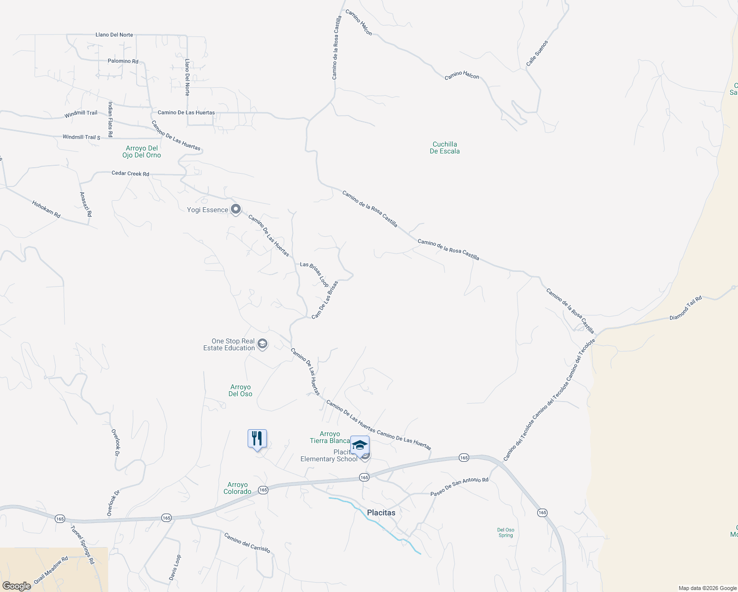 map of restaurants, bars, coffee shops, grocery stores, and more near 20 Camino De Las Brisas in Placitas