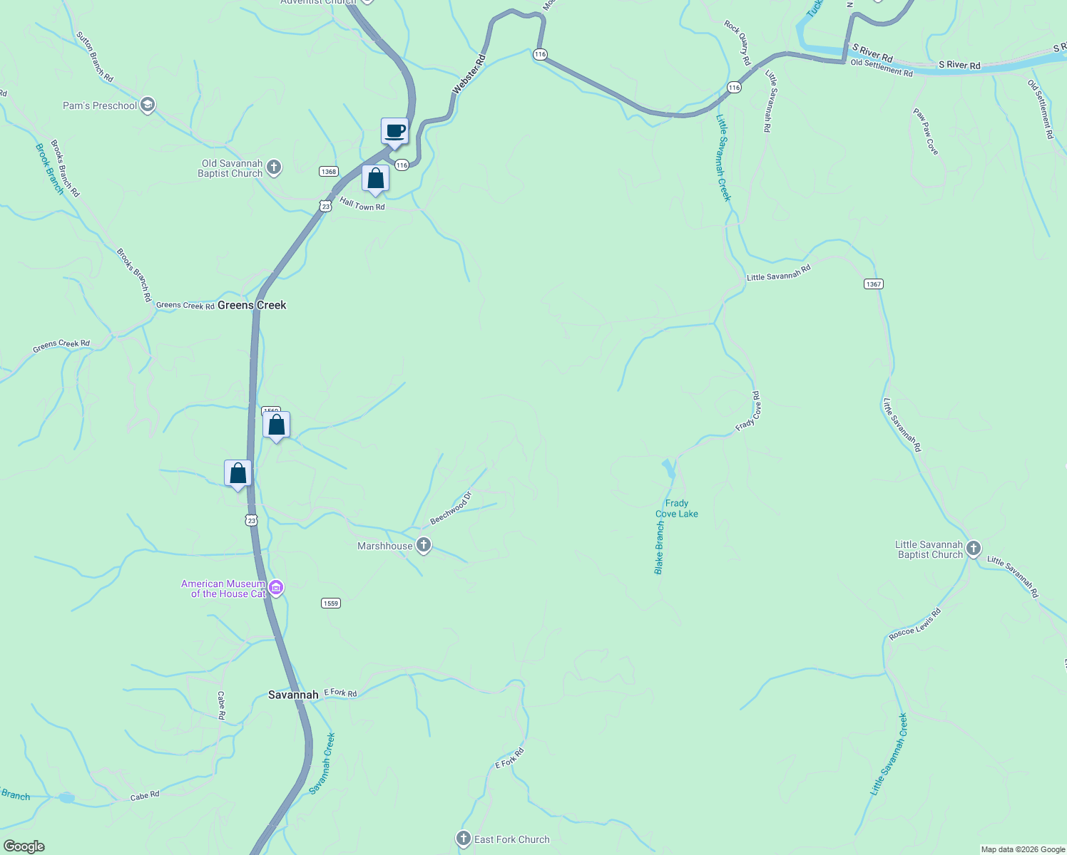 map of restaurants, bars, coffee shops, grocery stores, and more near 10 Hunters Trail in Sylva