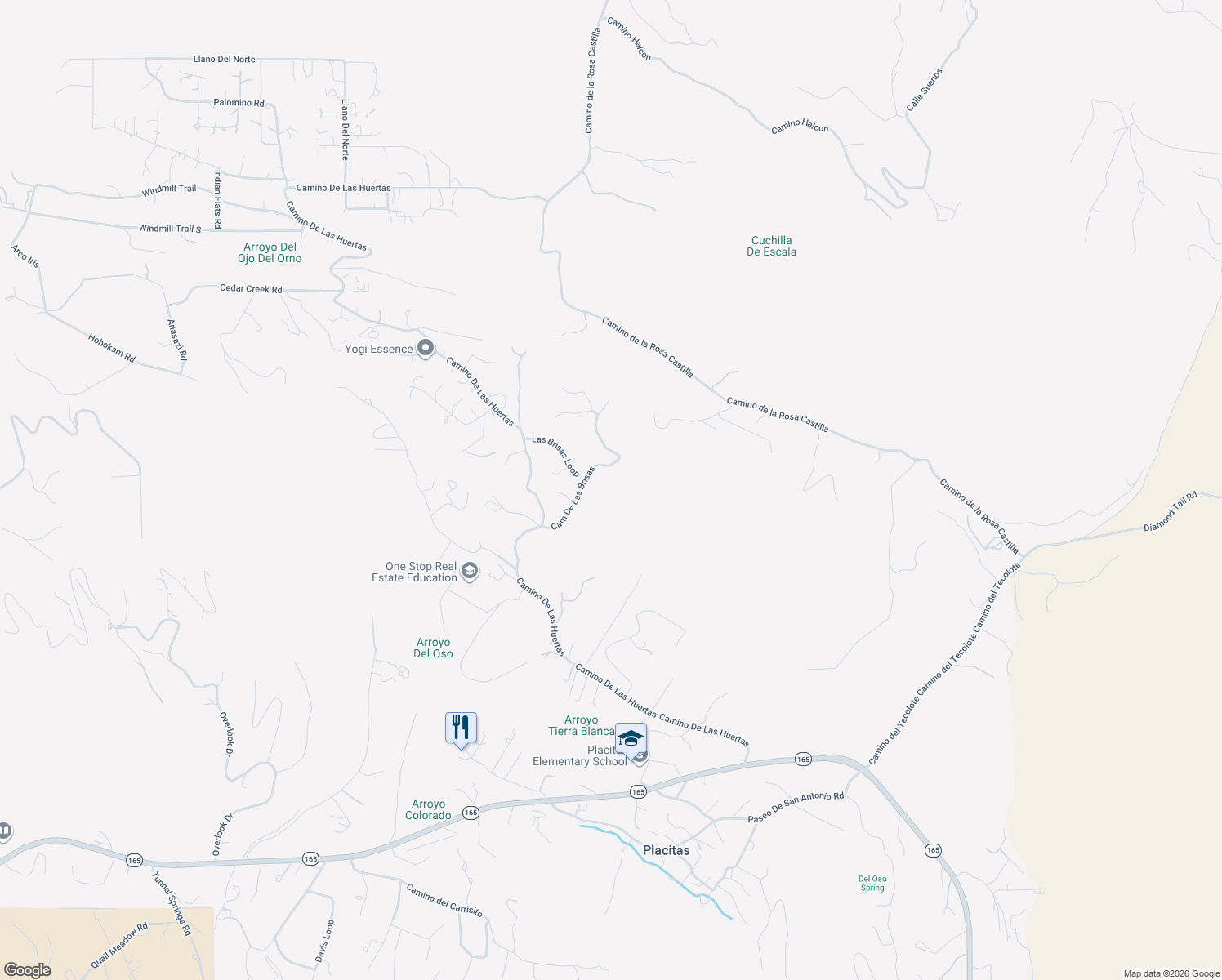 map of restaurants, bars, coffee shops, grocery stores, and more near 20 Camino De Las Brisas in Placitas