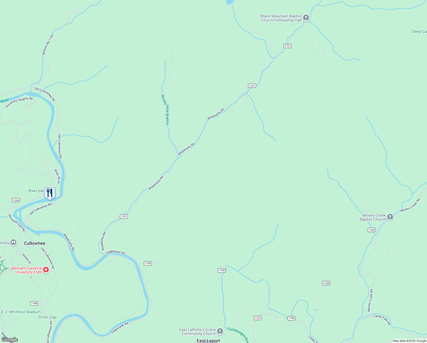 map of restaurants, bars, coffee shops, grocery stores, and more near 101-199 Doggone Road in Cullowhee
