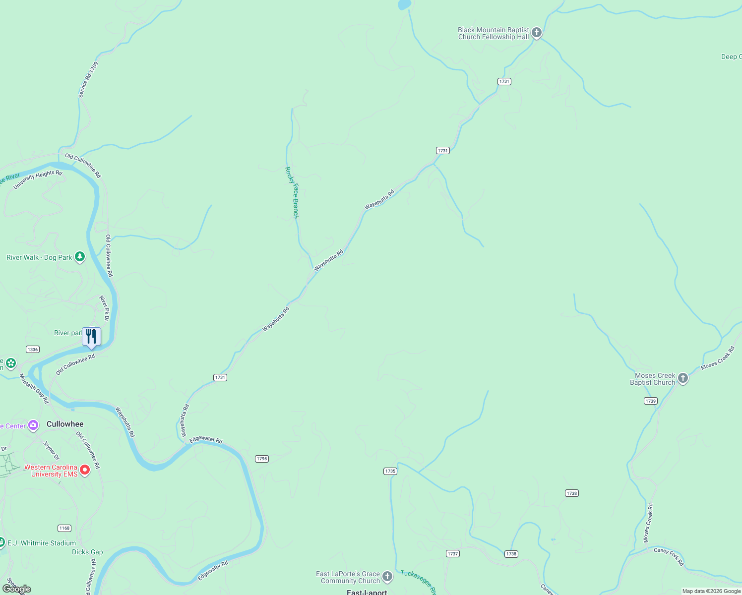 map of restaurants, bars, coffee shops, grocery stores, and more near 101-199 Doggone Road in Cullowhee