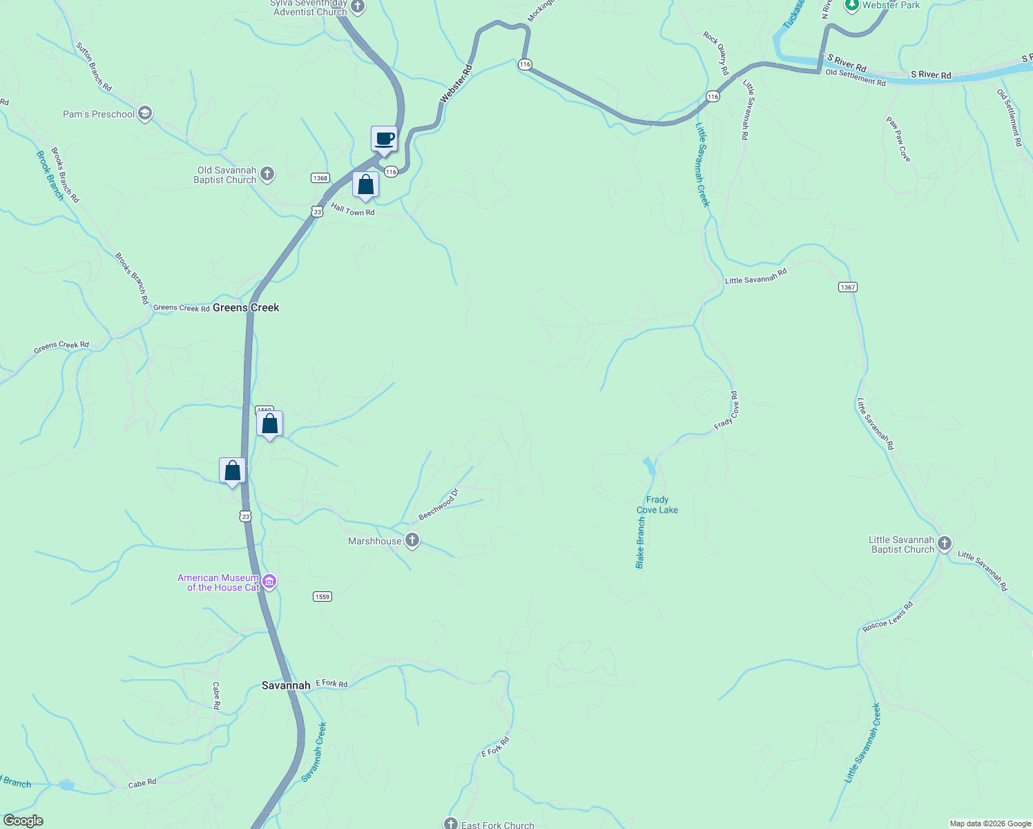 map of restaurants, bars, coffee shops, grocery stores, and more near 561 Signal Ridge in Sylva
