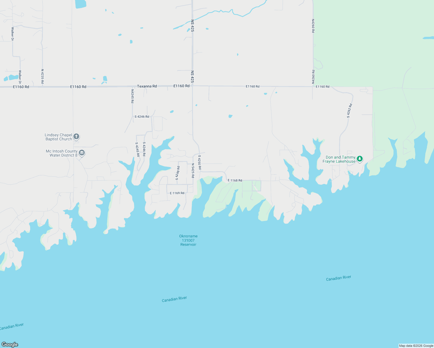 map of restaurants, bars, coffee shops, grocery stores, and more near 425103 East 1168 Road in Eufaula