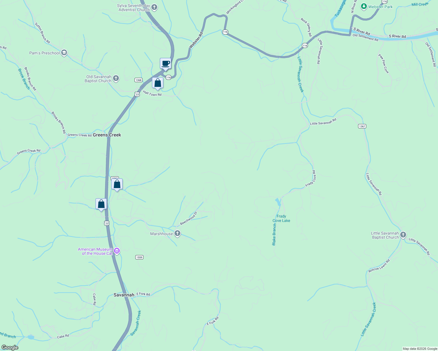 map of restaurants, bars, coffee shops, grocery stores, and more near 561 Signal Ridge in Sylva