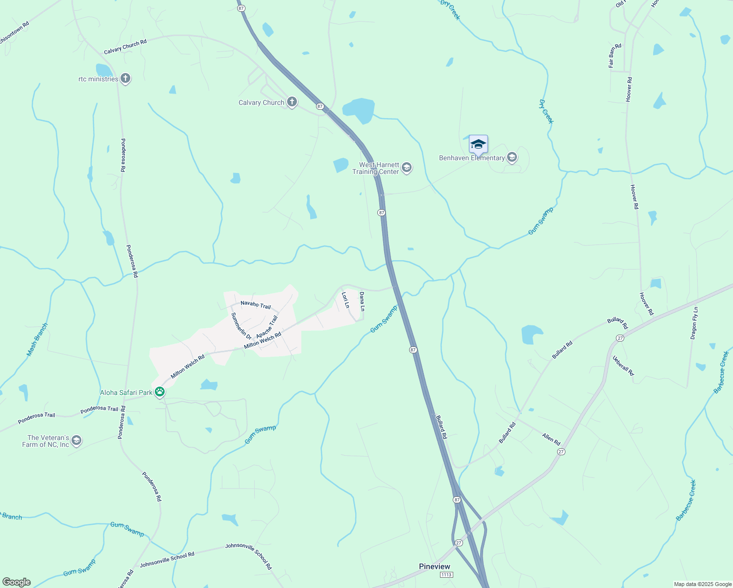 map of restaurants, bars, coffee shops, grocery stores, and more near 185 Milton Welch Road in Sanford