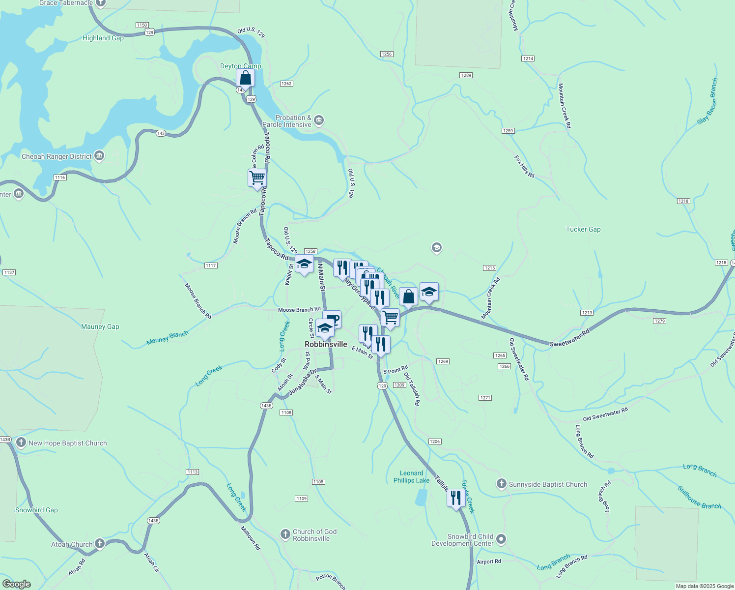 map of restaurants, bars, coffee shops, grocery stores, and more near 382 Rodney Orr Bypass in Robbinsville
