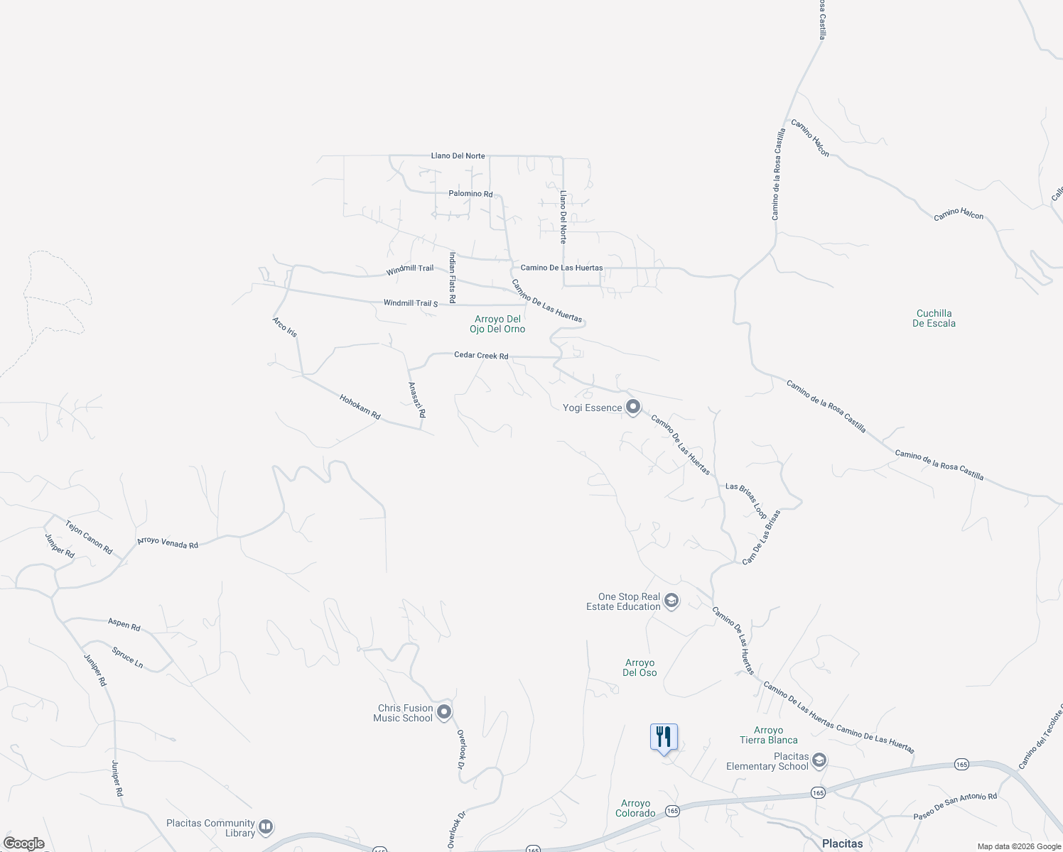 map of restaurants, bars, coffee shops, grocery stores, and more near 17 Orno Creek Road in Placitas