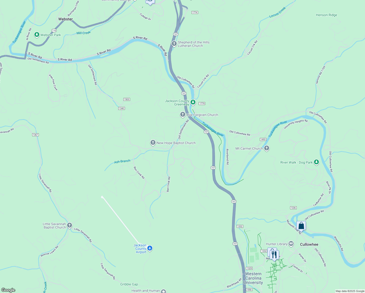 map of restaurants, bars, coffee shops, grocery stores, and more near 26 Joe Davis Road in Sylva