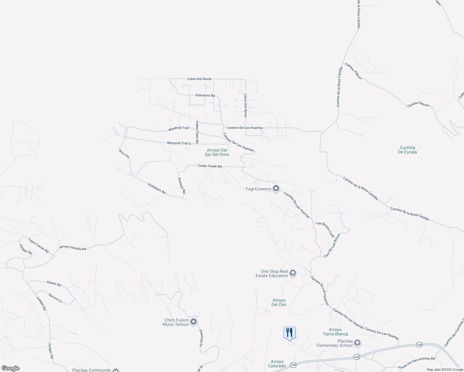 map of restaurants, bars, coffee shops, grocery stores, and more near 17 Orno Creek Road in Placitas
