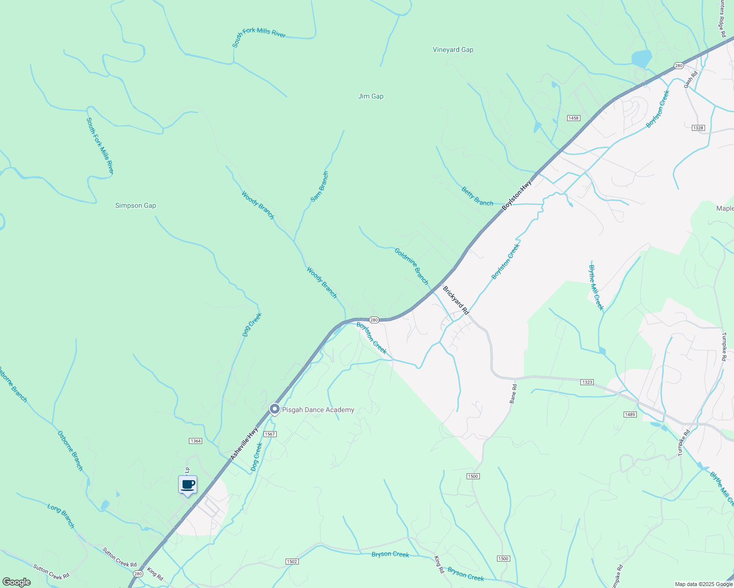 map of restaurants, bars, coffee shops, grocery stores, and more near 142 Blue Herron Cove Road in Mills River
