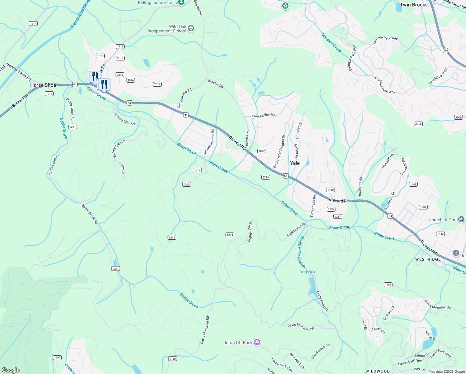 map of restaurants, bars, coffee shops, grocery stores, and more near 97 Yale Road in Hendersonville