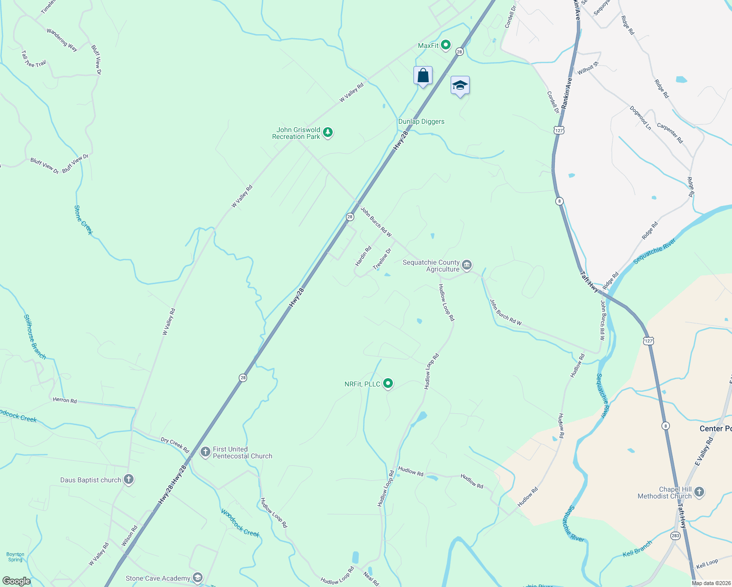 map of restaurants, bars, coffee shops, grocery stores, and more near 452 Hardin Road in Dunlap