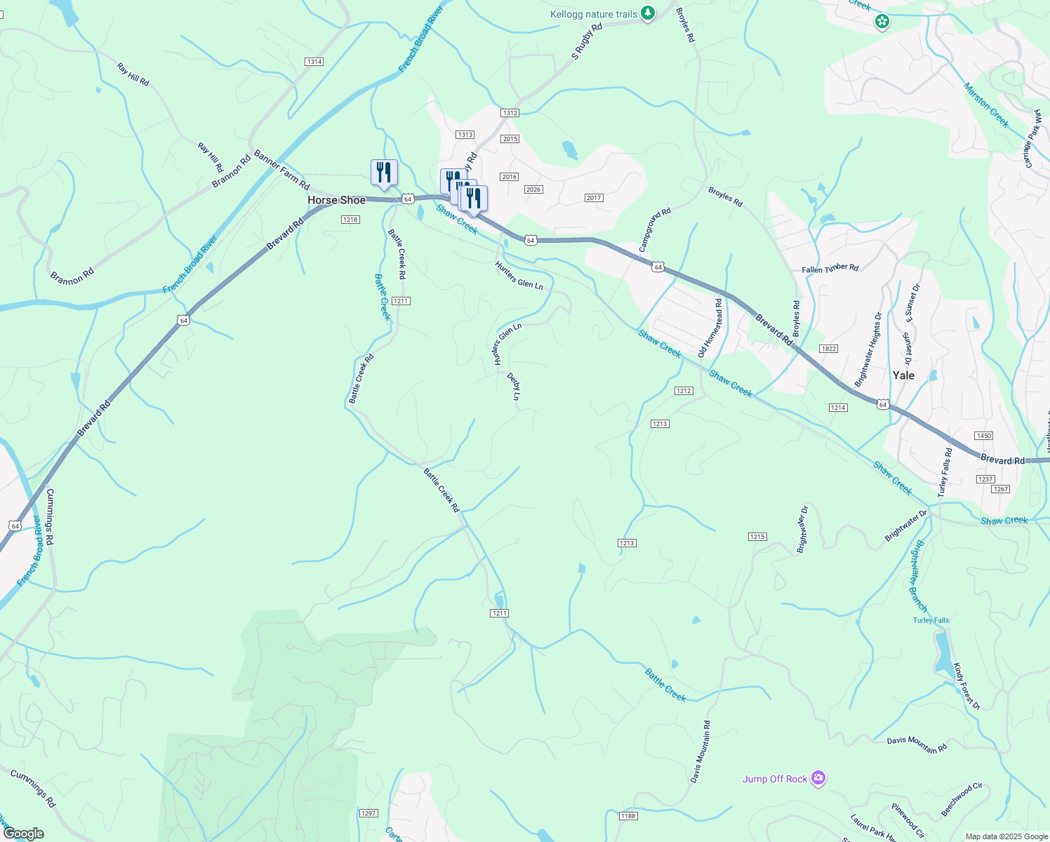 map of restaurants, bars, coffee shops, grocery stores, and more near 14 West Turkey Paw Trail in Hendersonville