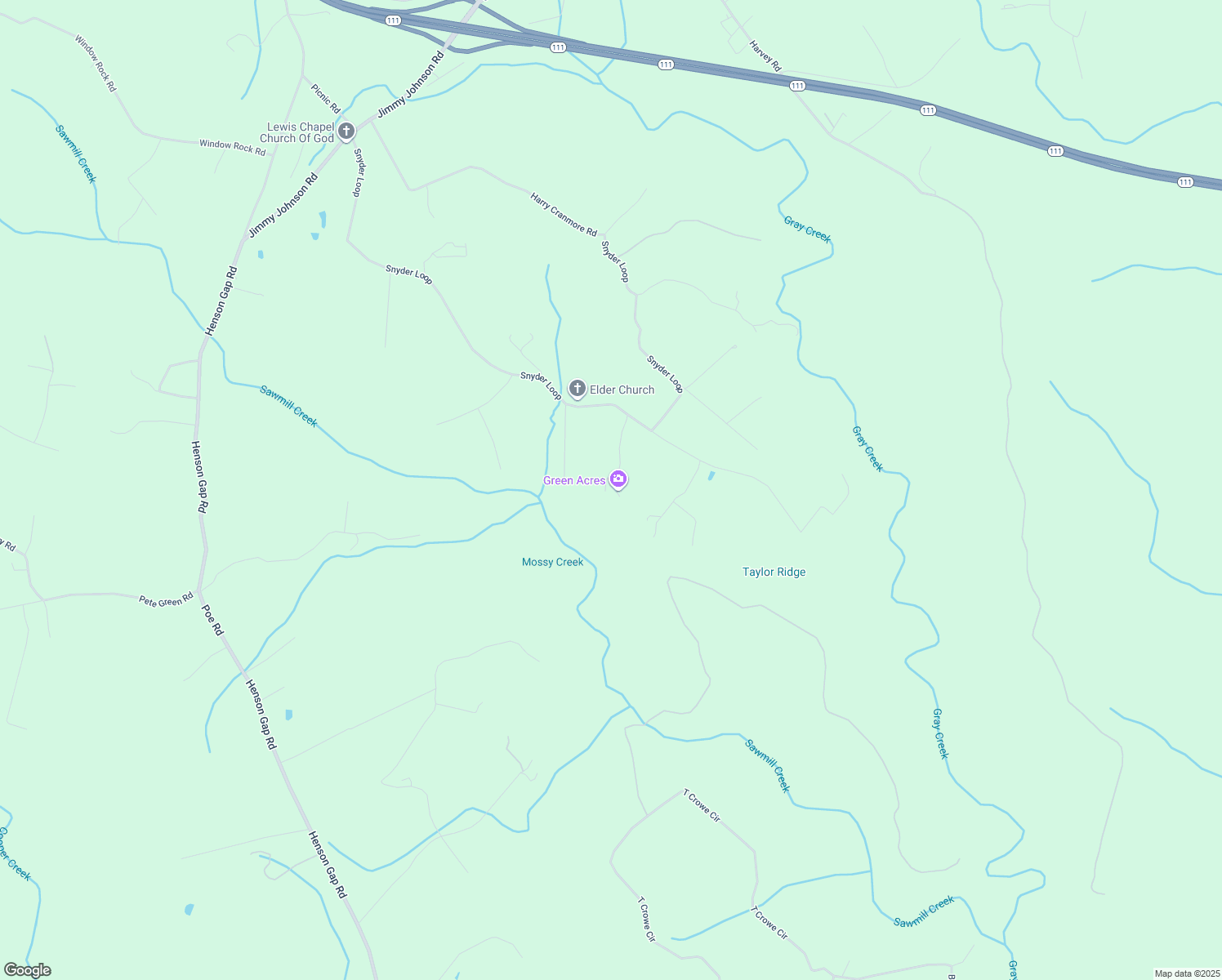 map of restaurants, bars, coffee shops, grocery stores, and more near 167 Green Acres Road in Graysville