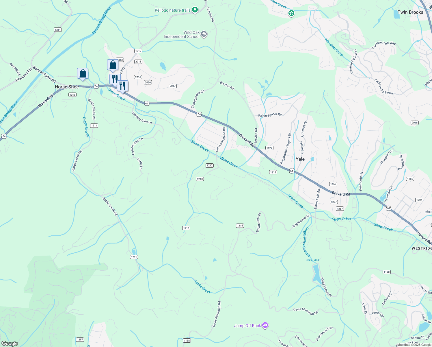 map of restaurants, bars, coffee shops, grocery stores, and more near 5 Abbey Lane in Hendersonville