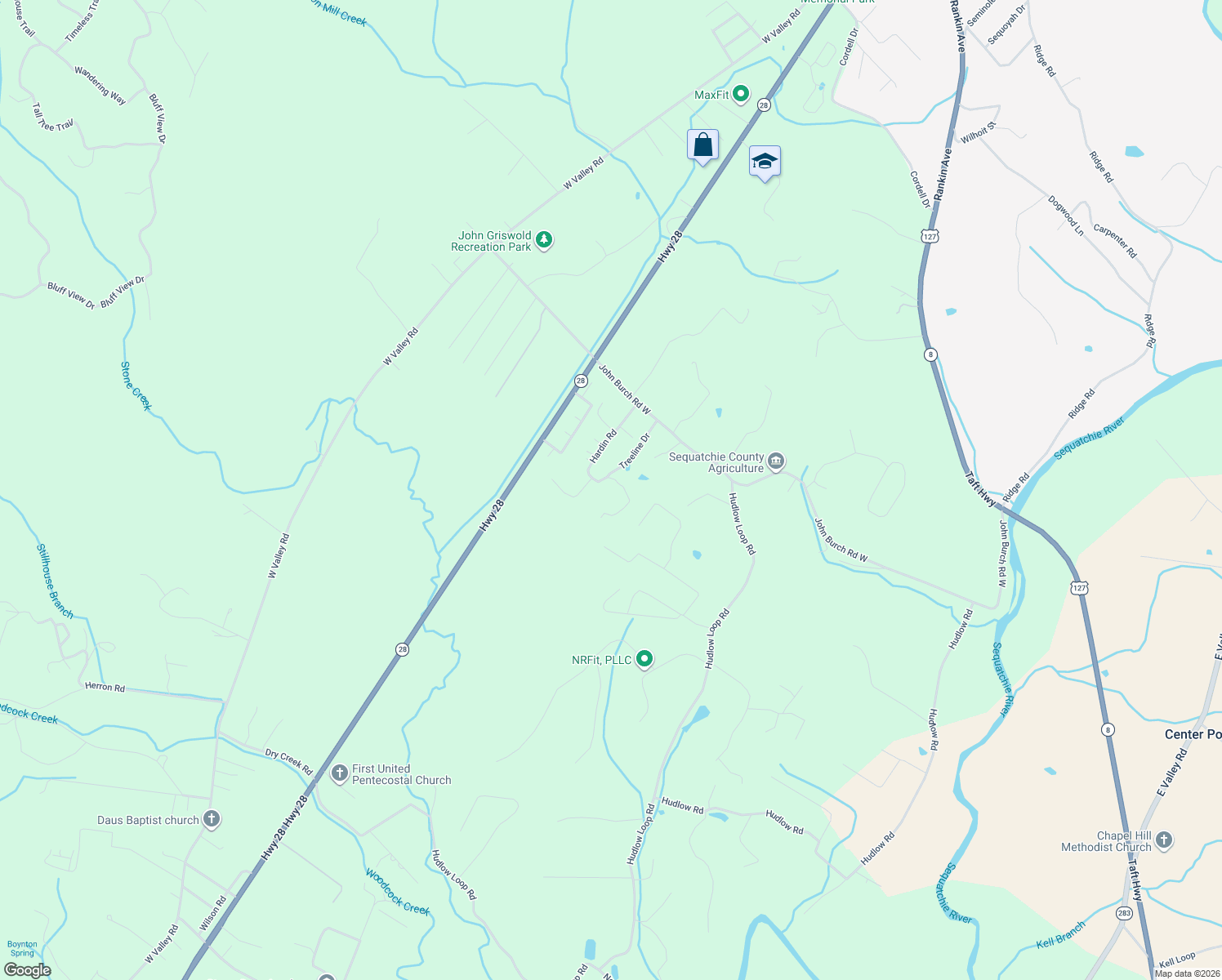 map of restaurants, bars, coffee shops, grocery stores, and more near 452 Hardin Road in Dunlap