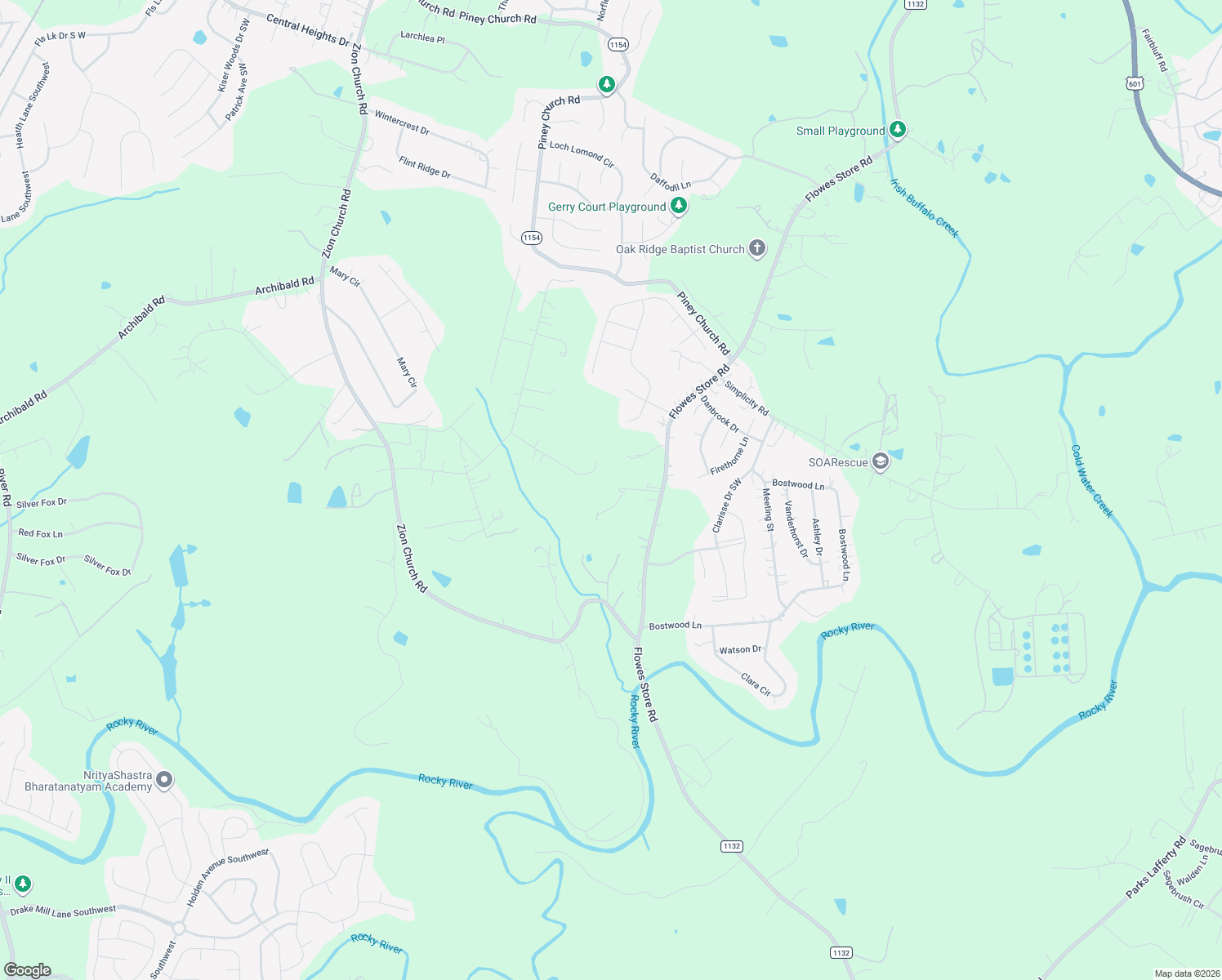 map of restaurants, bars, coffee shops, grocery stores, and more near 6042 Flowes Store Road in Concord