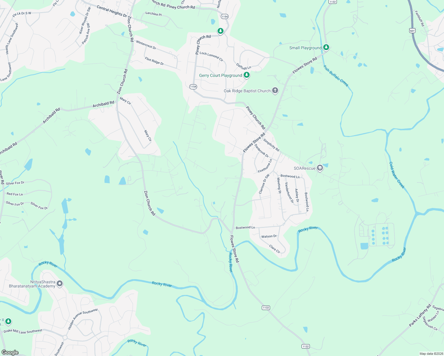 map of restaurants, bars, coffee shops, grocery stores, and more near 6042 Flowes Store Road in Concord