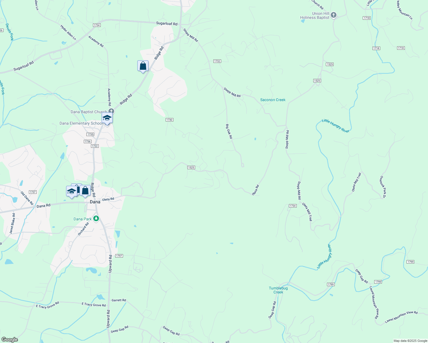 map of restaurants, bars, coffee shops, grocery stores, and more near 1260 Oleta Road in Hendersonville
