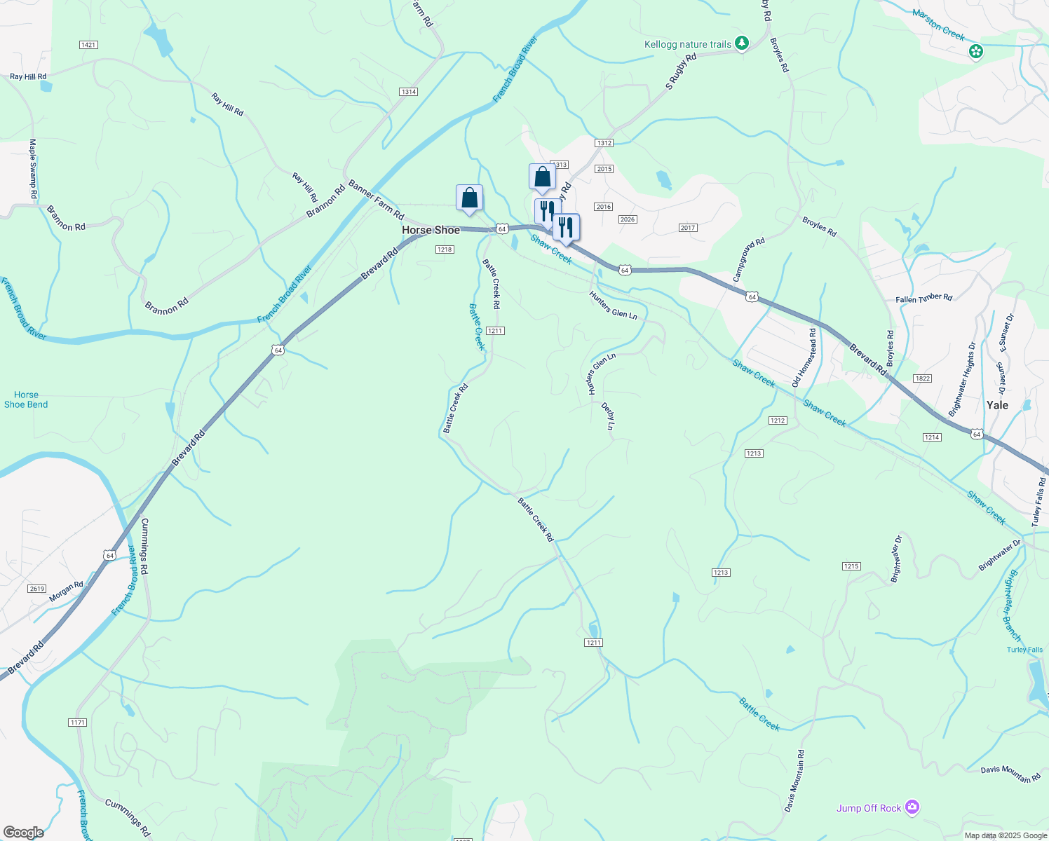 map of restaurants, bars, coffee shops, grocery stores, and more near 45 Laurel Way East in Horse Shoe