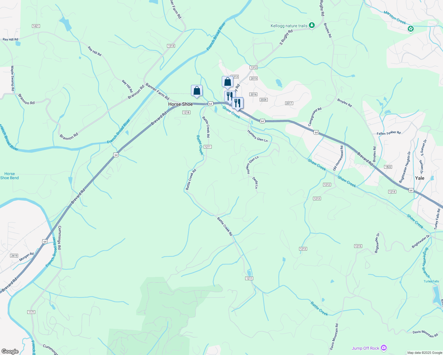map of restaurants, bars, coffee shops, grocery stores, and more near 45 Laurel Way East in Horse Shoe