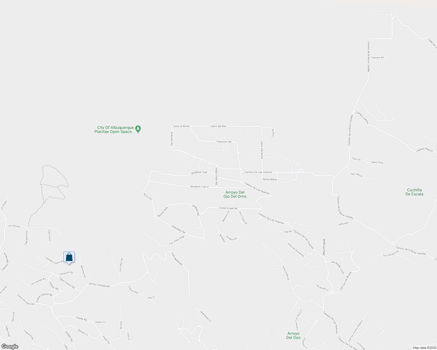 map of restaurants, bars, coffee shops, grocery stores, and more near 154 Windmill Trail in Placitas