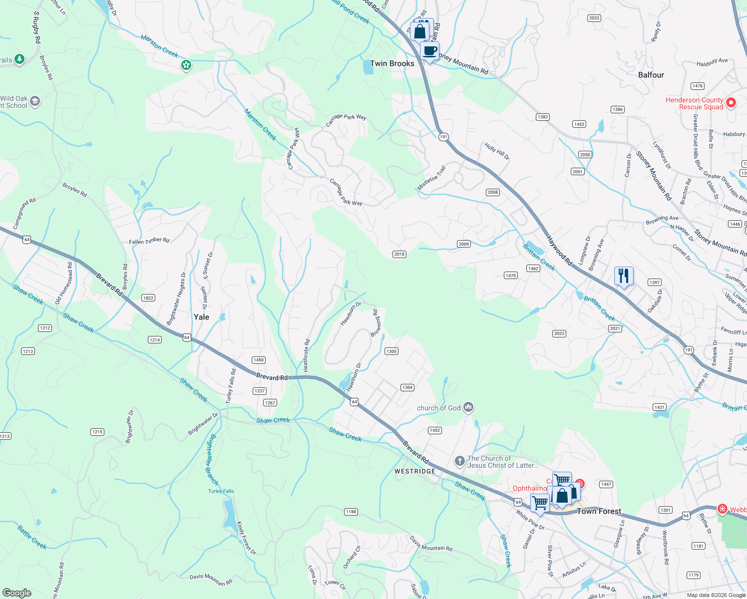 map of restaurants, bars, coffee shops, grocery stores, and more near 306 Browning Road in Hendersonville