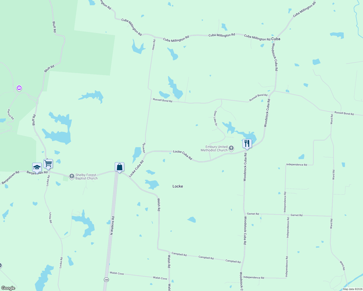 map of restaurants, bars, coffee shops, grocery stores, and more near 1780 Locke Cuba Rd in Millington