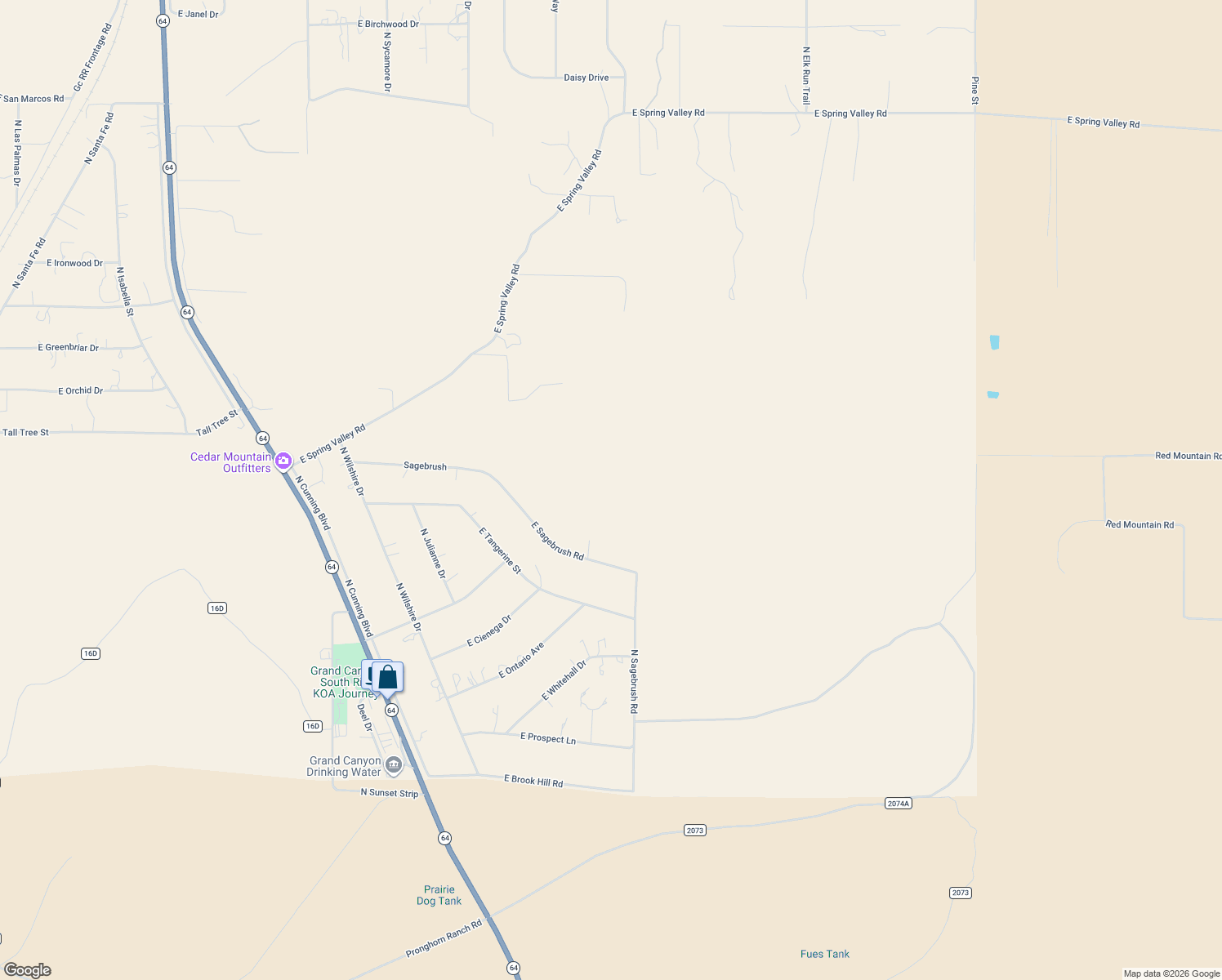 map of restaurants, bars, coffee shops, grocery stores, and more near 1843 East Sagebrush Road in Williams