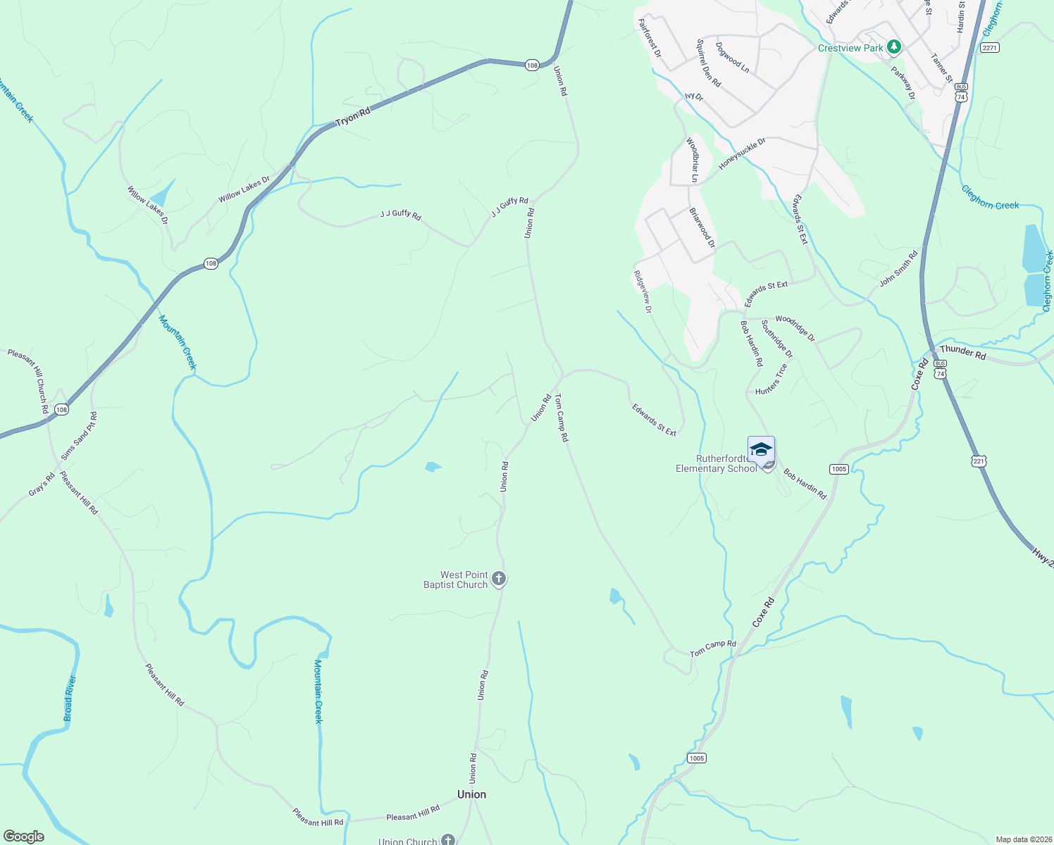 map of restaurants, bars, coffee shops, grocery stores, and more near 791 Union Road in Rutherfordton