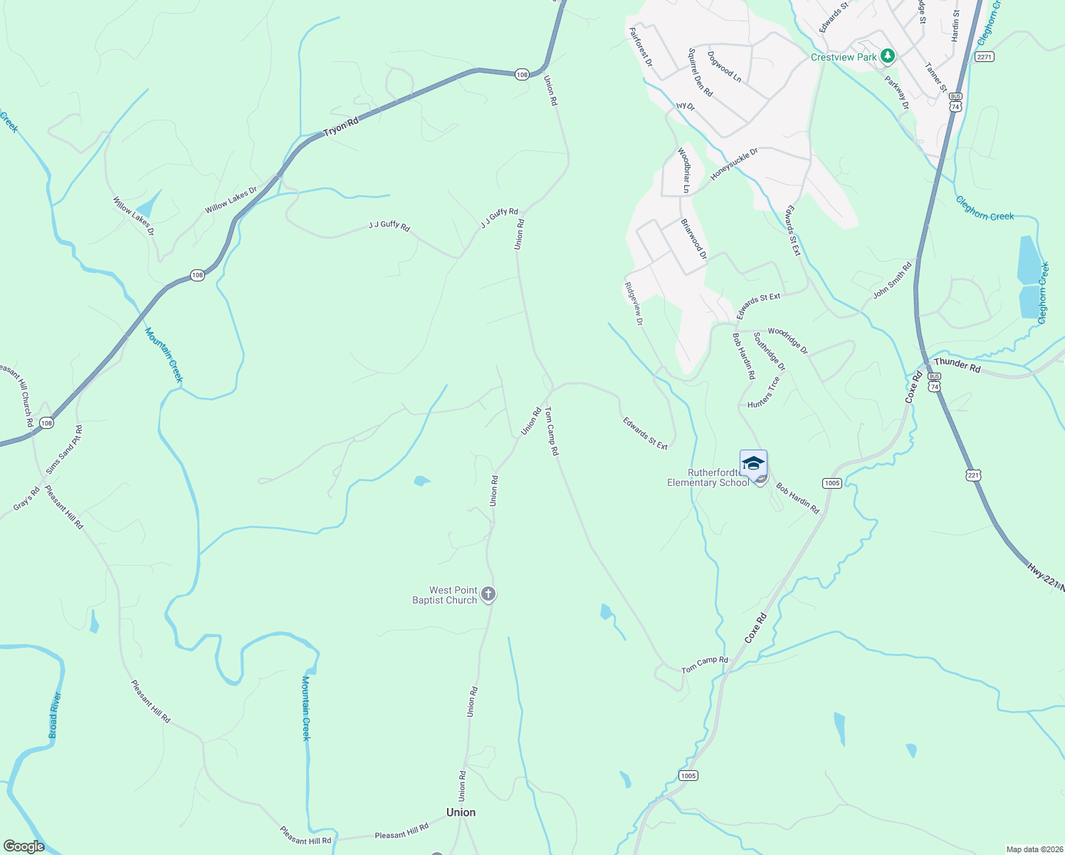 map of restaurants, bars, coffee shops, grocery stores, and more near 791 Union Road in Rutherfordton