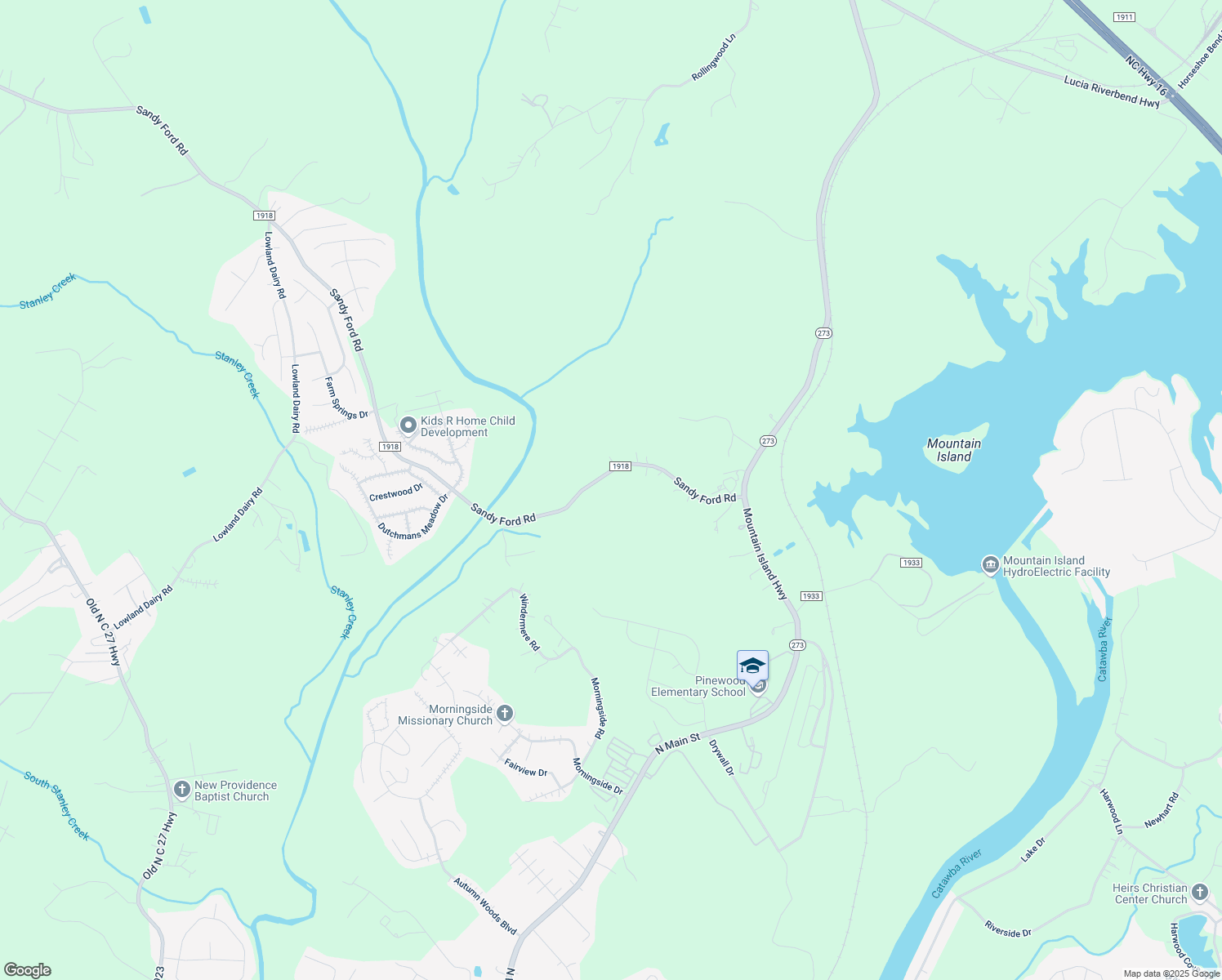 map of restaurants, bars, coffee shops, grocery stores, and more near 1134 Sandy Ford Road in Mount Holly
