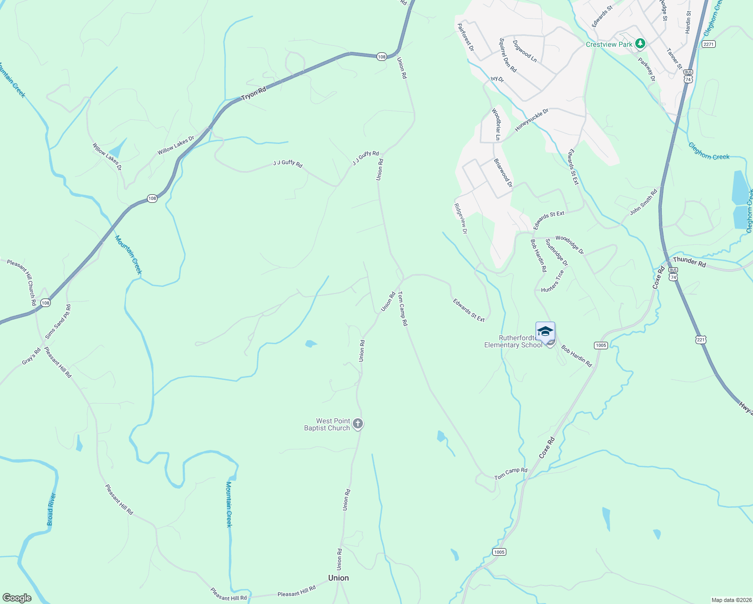map of restaurants, bars, coffee shops, grocery stores, and more near 791 Union Road in Rutherfordton