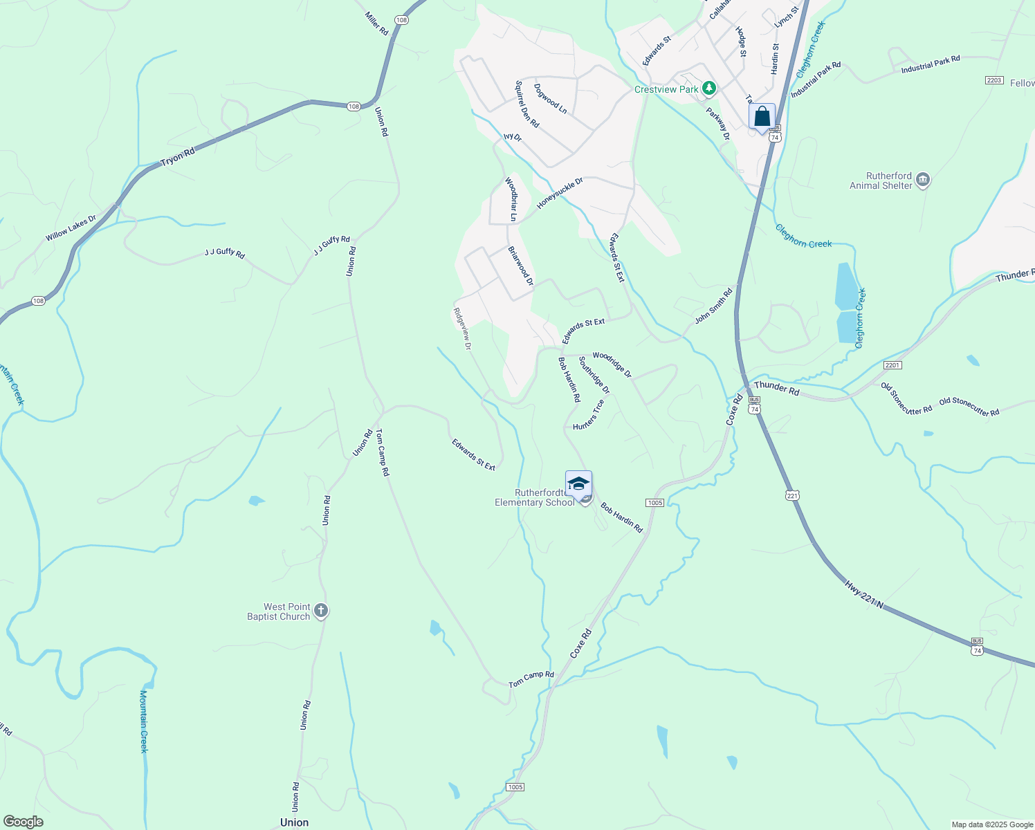 map of restaurants, bars, coffee shops, grocery stores, and more near 151 Jonas Sims Road in Rutherfordton