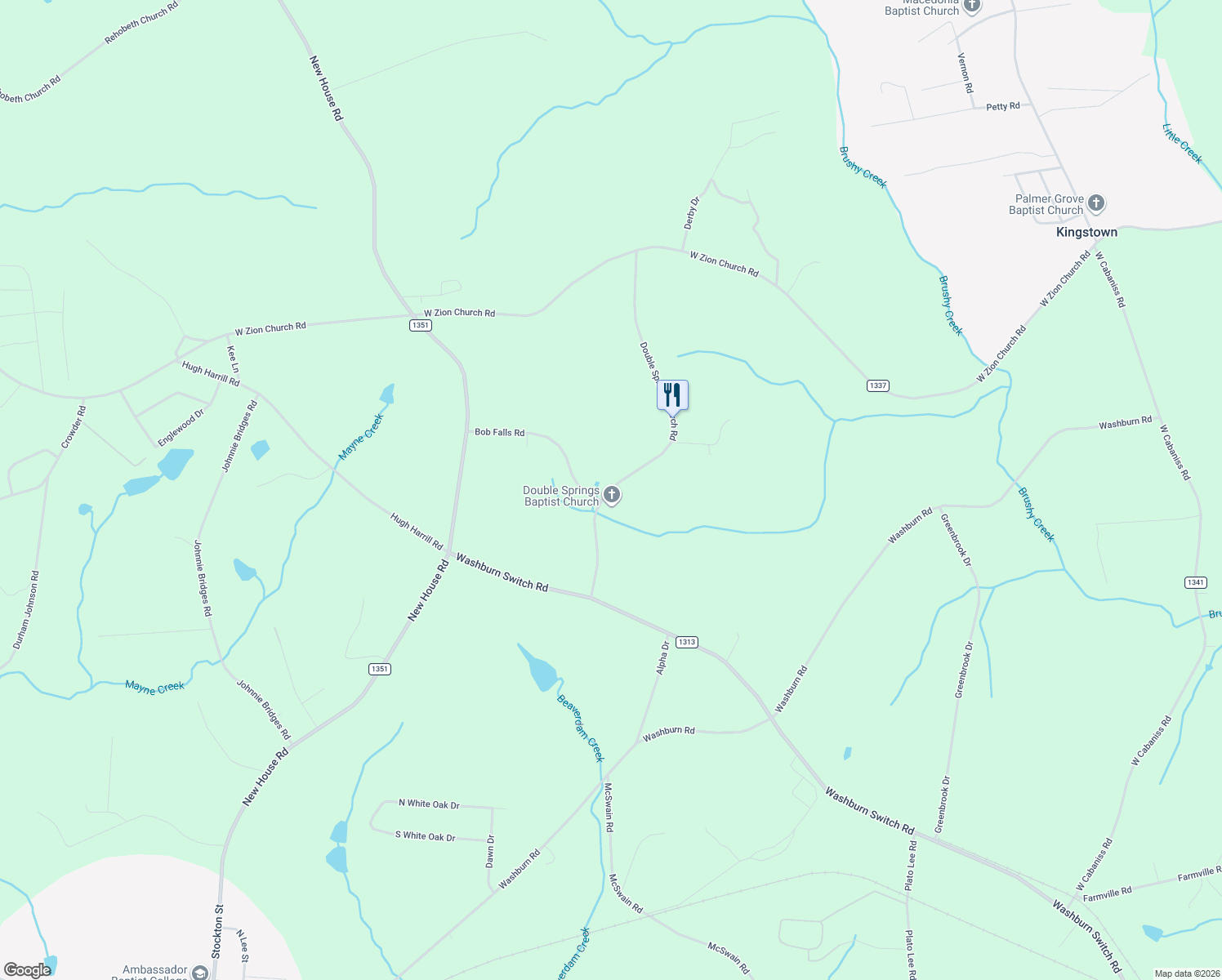 map of restaurants, bars, coffee shops, grocery stores, and more near 1200 Double Springs Church Road in Shelby