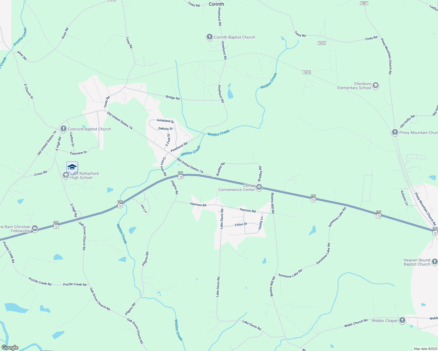map of restaurants, bars, coffee shops, grocery stores, and more near 120 Bradley Road in Ellenboro