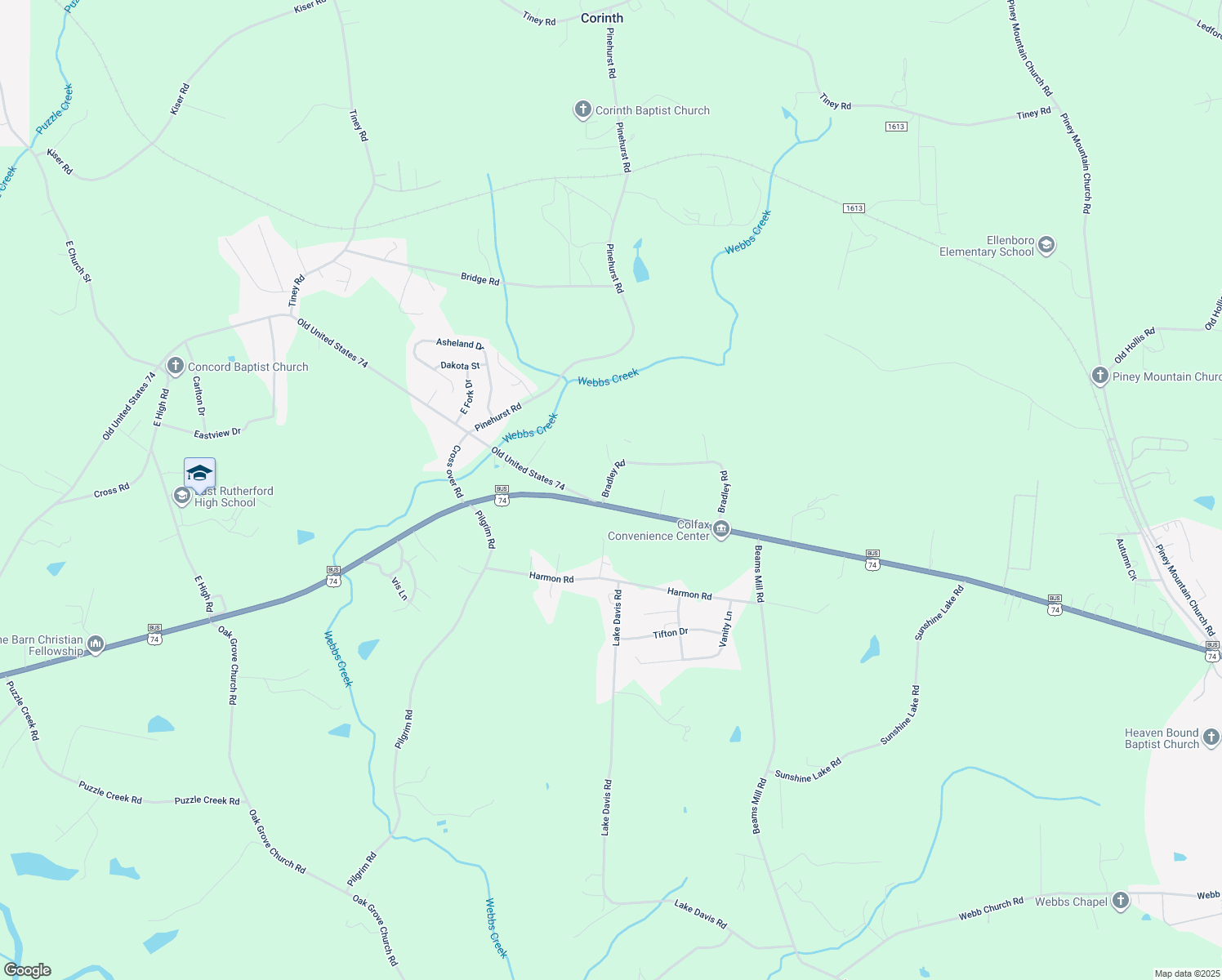 map of restaurants, bars, coffee shops, grocery stores, and more near 120 Bradley Road in Ellenboro