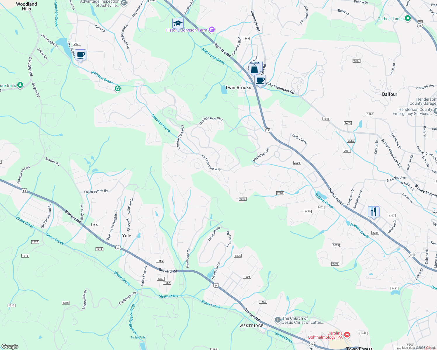 map of restaurants, bars, coffee shops, grocery stores, and more near 113 Carriage Walk Lane in Hendersonville