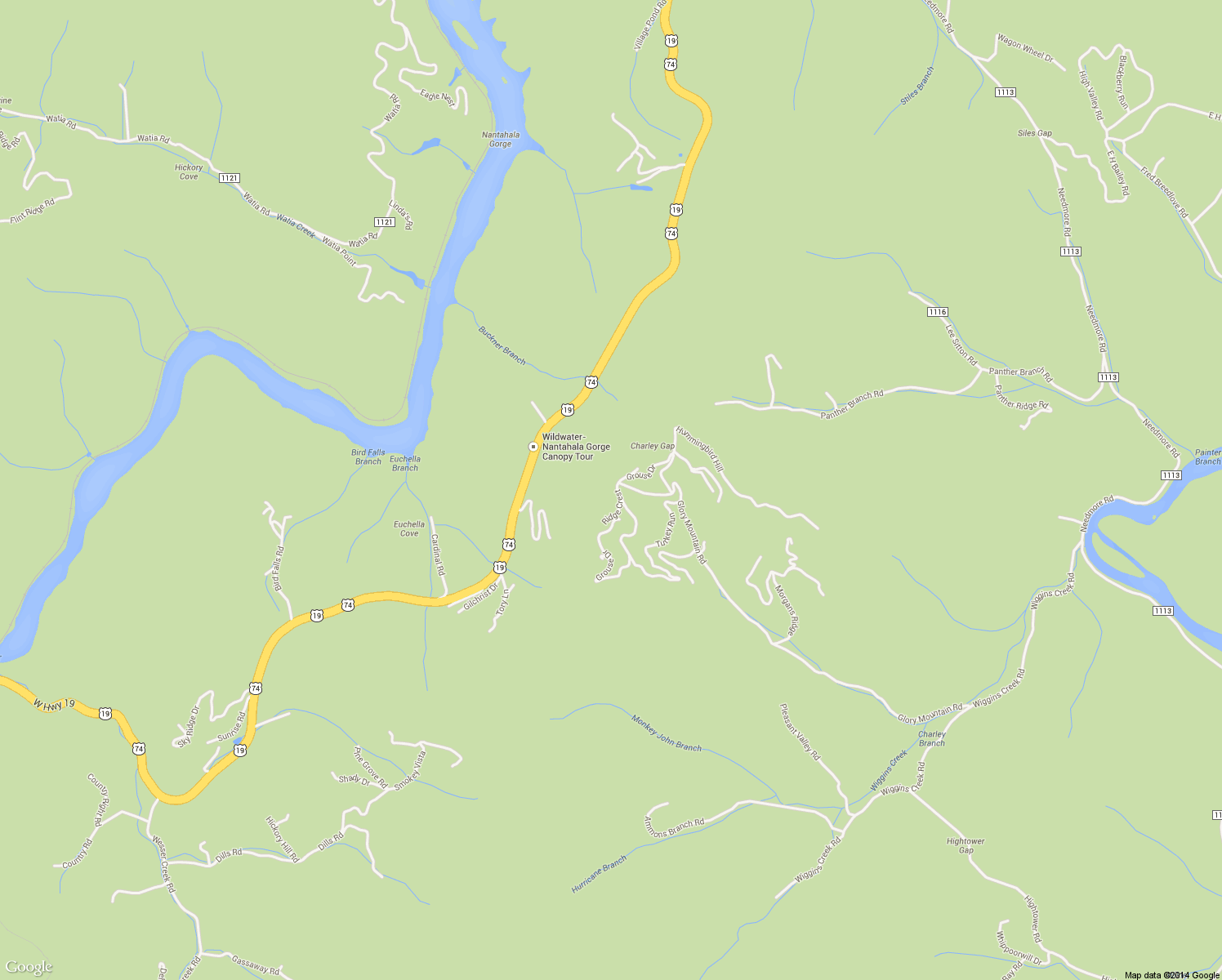 map of restaurants, bars, coffee shops, grocery stores, and more near 234 Grouse Drive in Bryson City