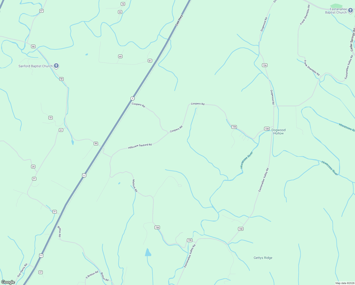 map of restaurants, bars, coffee shops, grocery stores, and more near 232 County Road 728 in Riceville