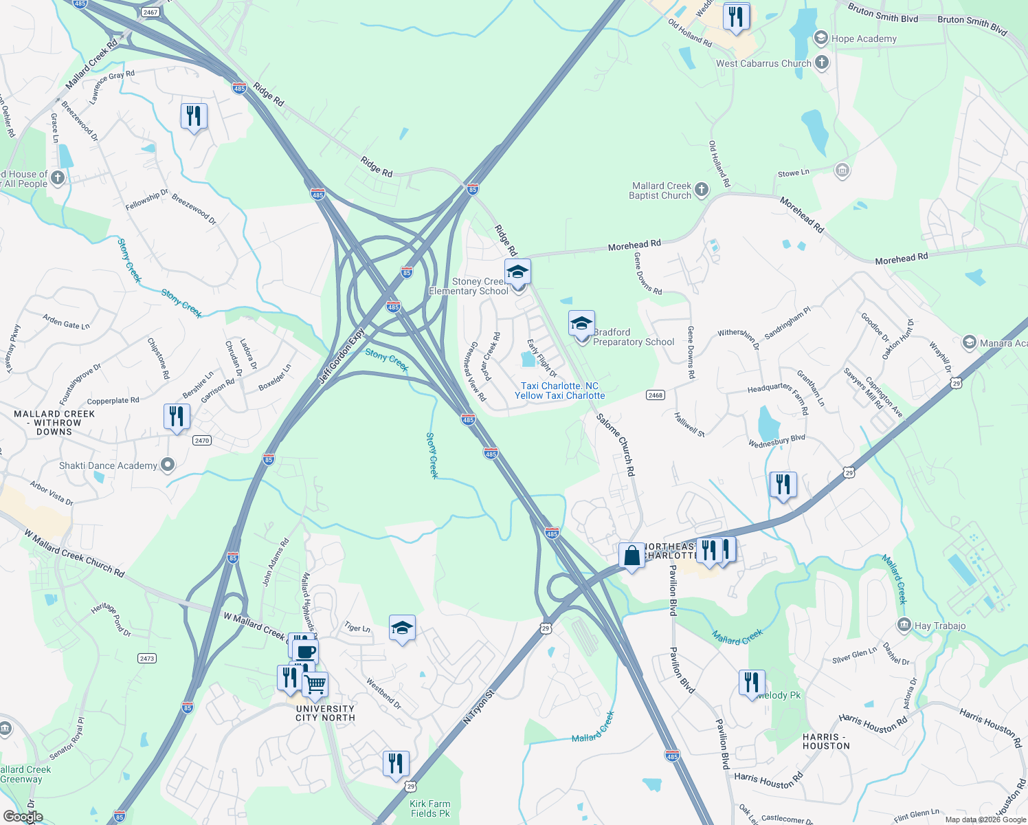 map of restaurants, bars, coffee shops, grocery stores, and more near 11106 Greenhead View Rd in Charlotte