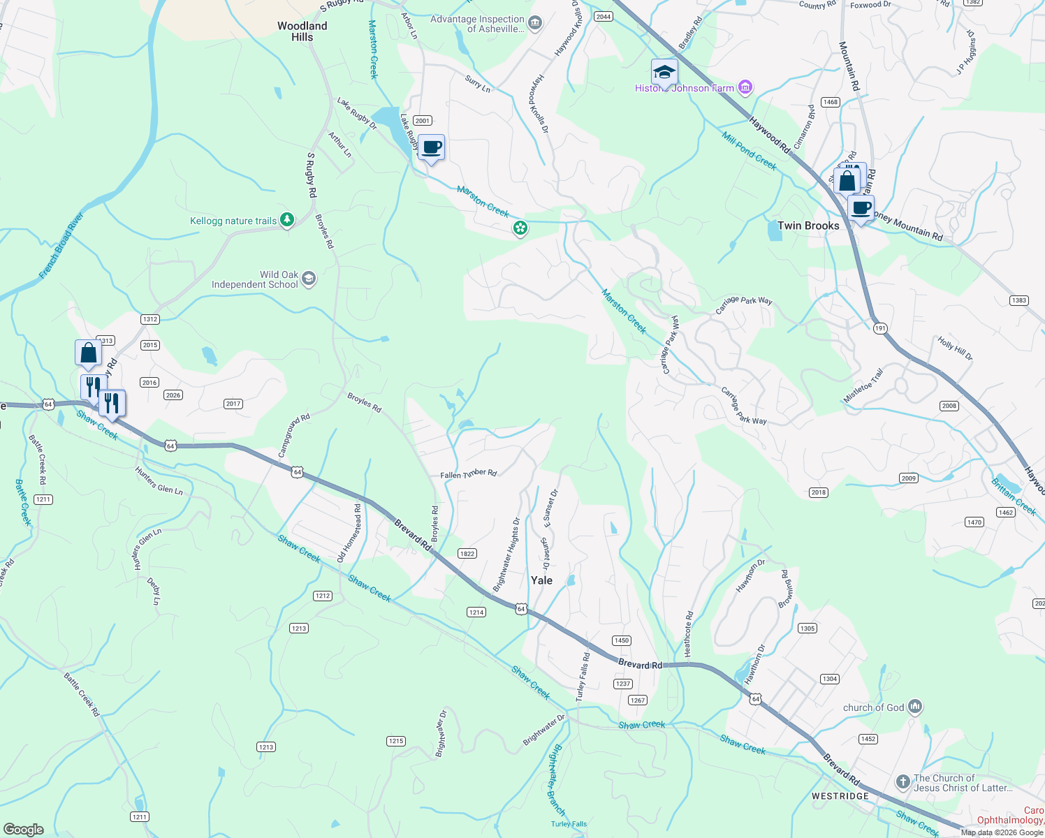 map of restaurants, bars, coffee shops, grocery stores, and more near 311 Joyful Drive in Hendersonville