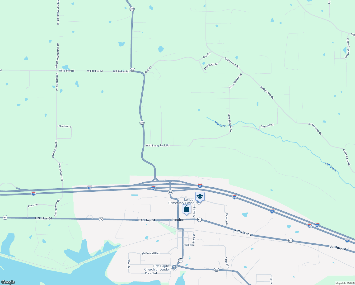 map of restaurants, bars, coffee shops, grocery stores, and more near 4090 West Chimney Rock Road in London