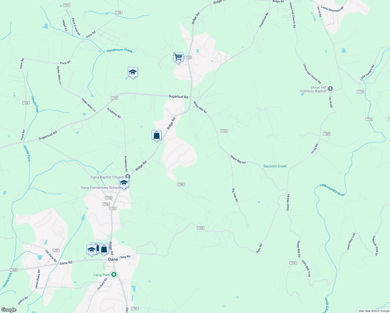 map of restaurants, bars, coffee shops, grocery stores, and more near 195 Quail Lane in Hendersonville