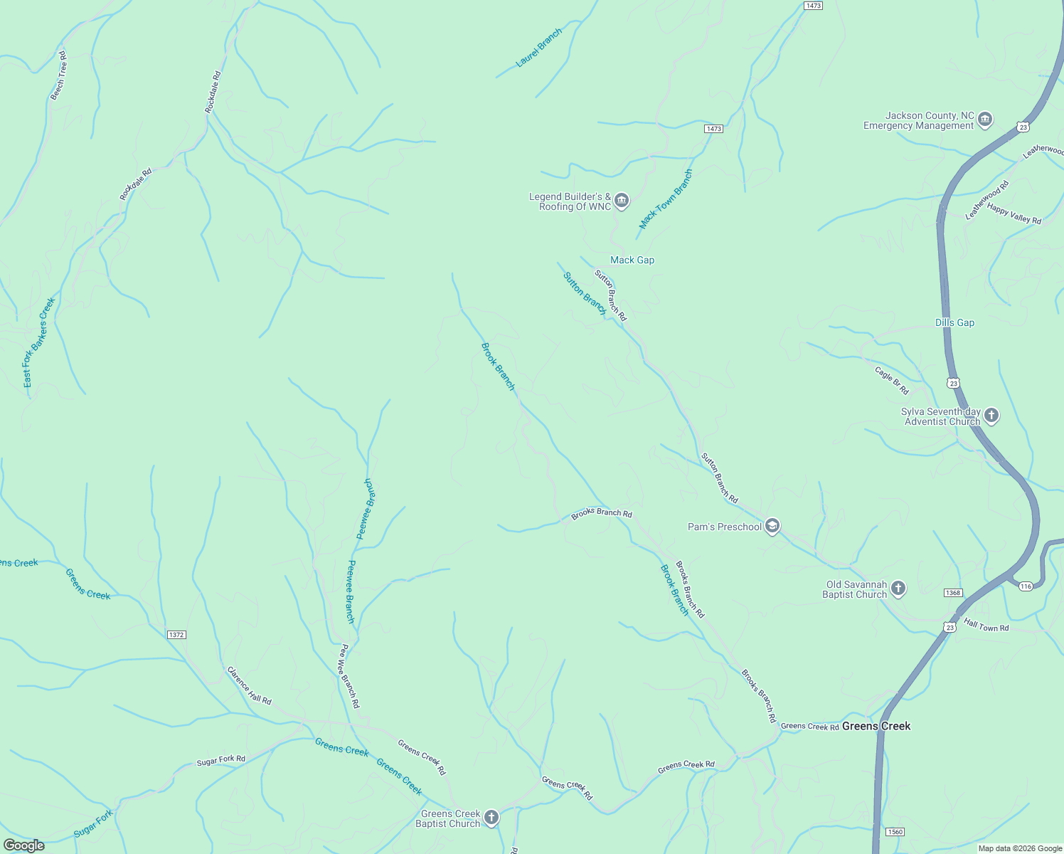 map of restaurants, bars, coffee shops, grocery stores, and more near 438 Lantern Wick Trail in Sylva