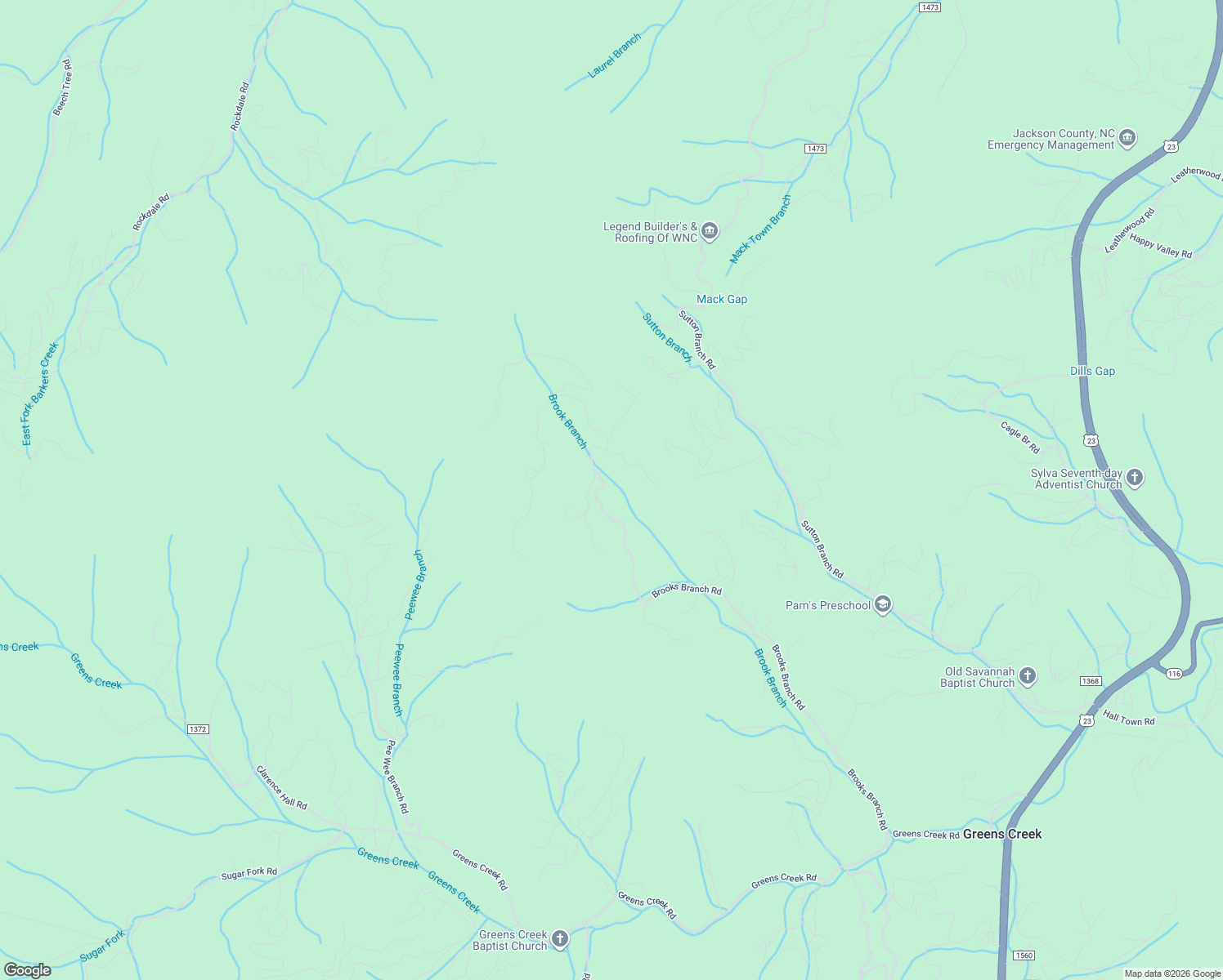 map of restaurants, bars, coffee shops, grocery stores, and more near 438 Lantern Wick Trail in Sylva