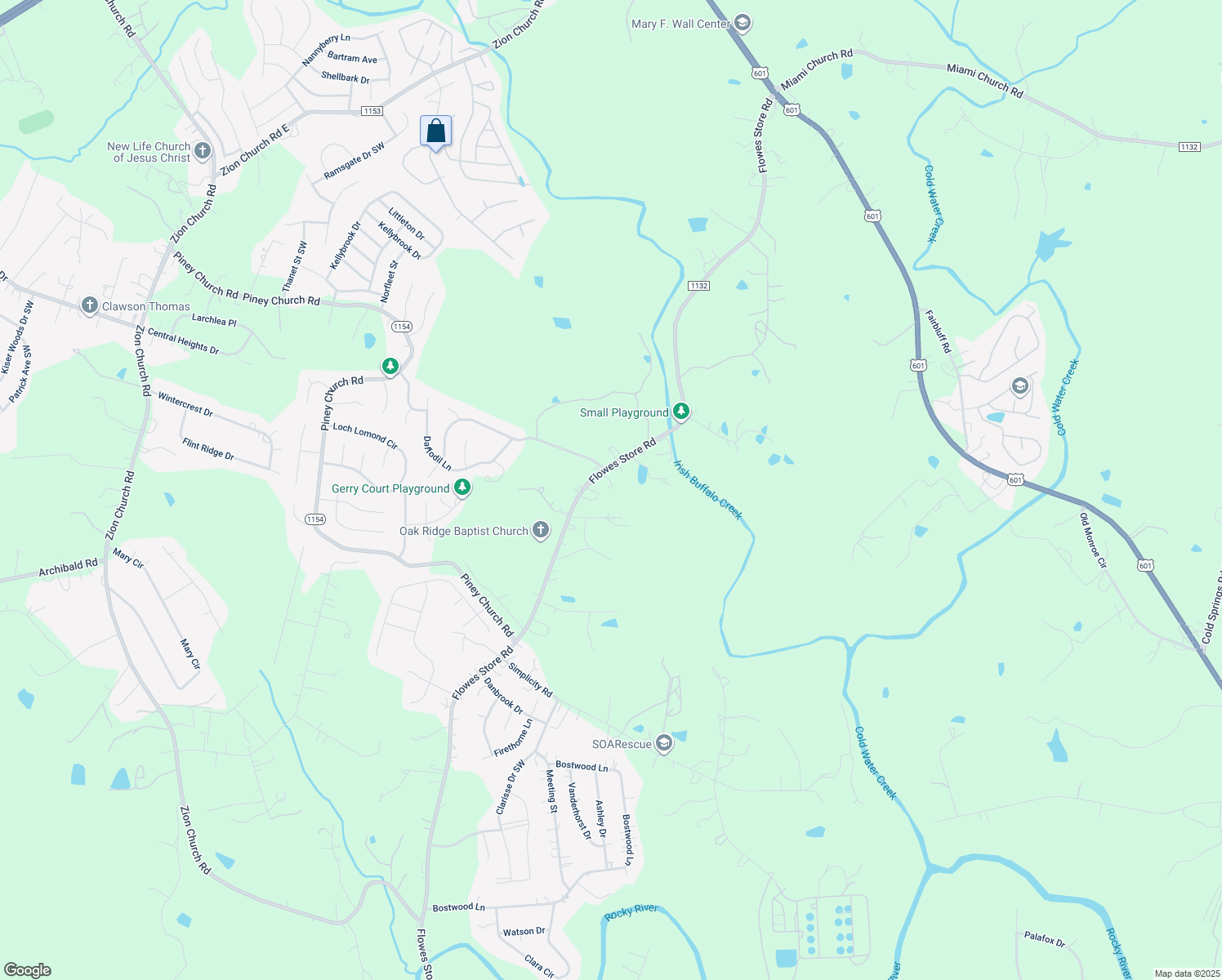 map of restaurants, bars, coffee shops, grocery stores, and more near 5165 Flowes Store Road in Concord
