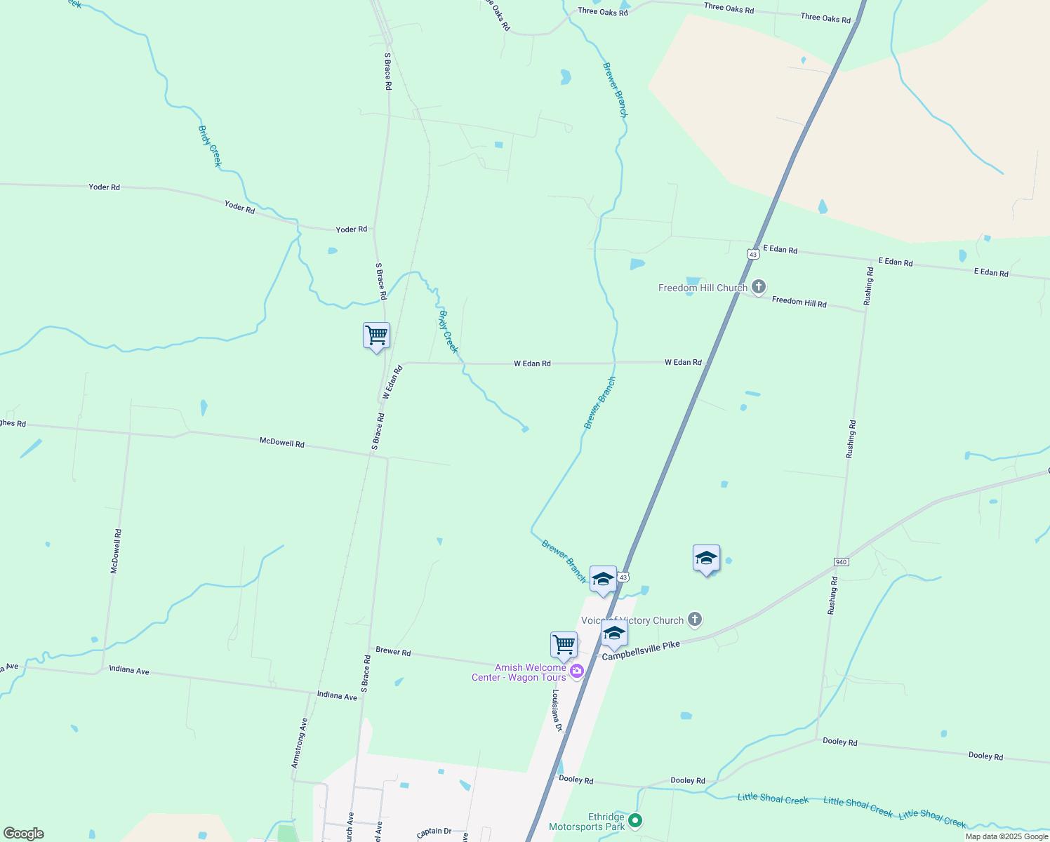 map of restaurants, bars, coffee shops, grocery stores, and more near 61 W Edan Rd in Ethridge