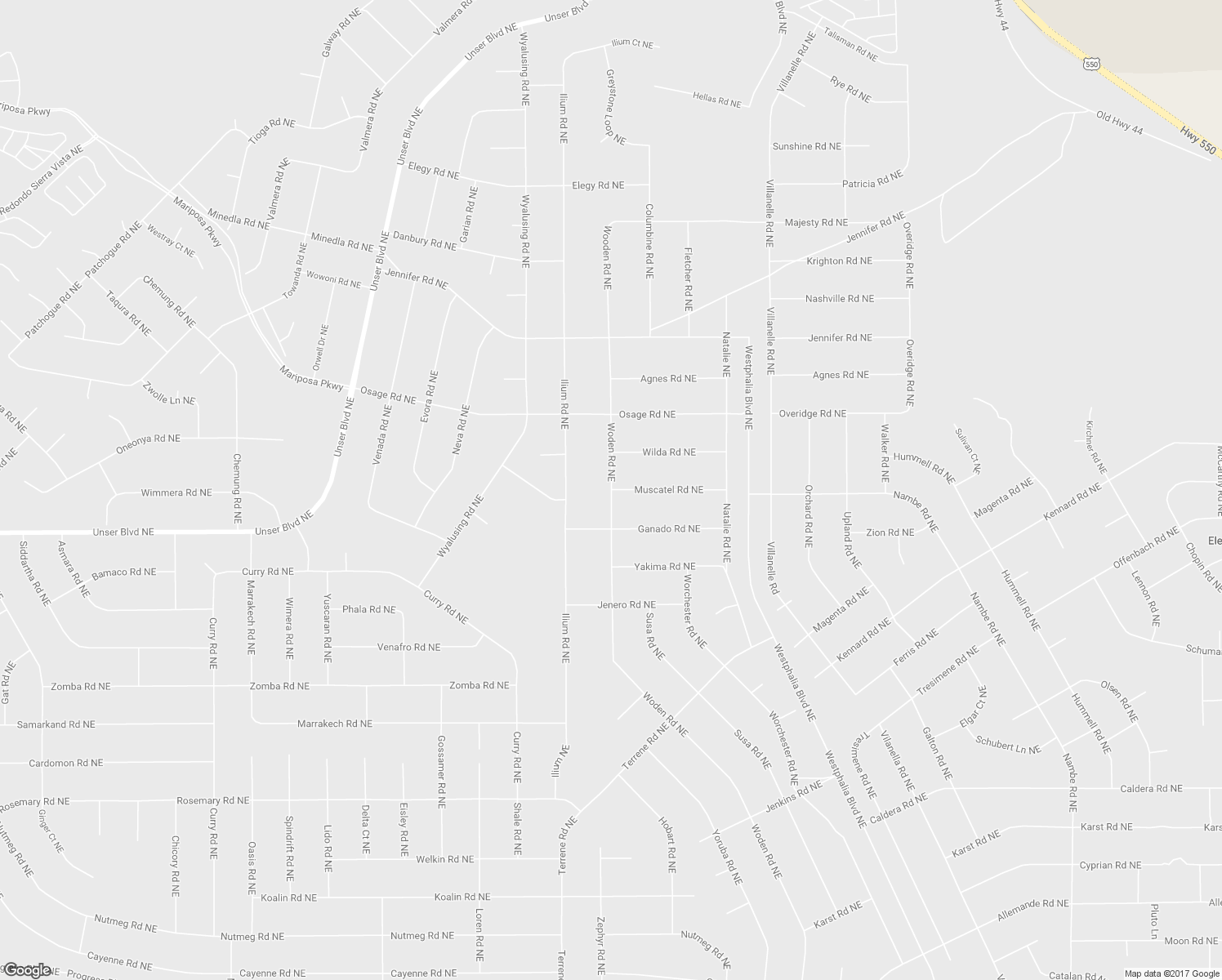 map of restaurants, bars, coffee shops, grocery stores, and more near Muscatel Road Northeast in Rio Rancho