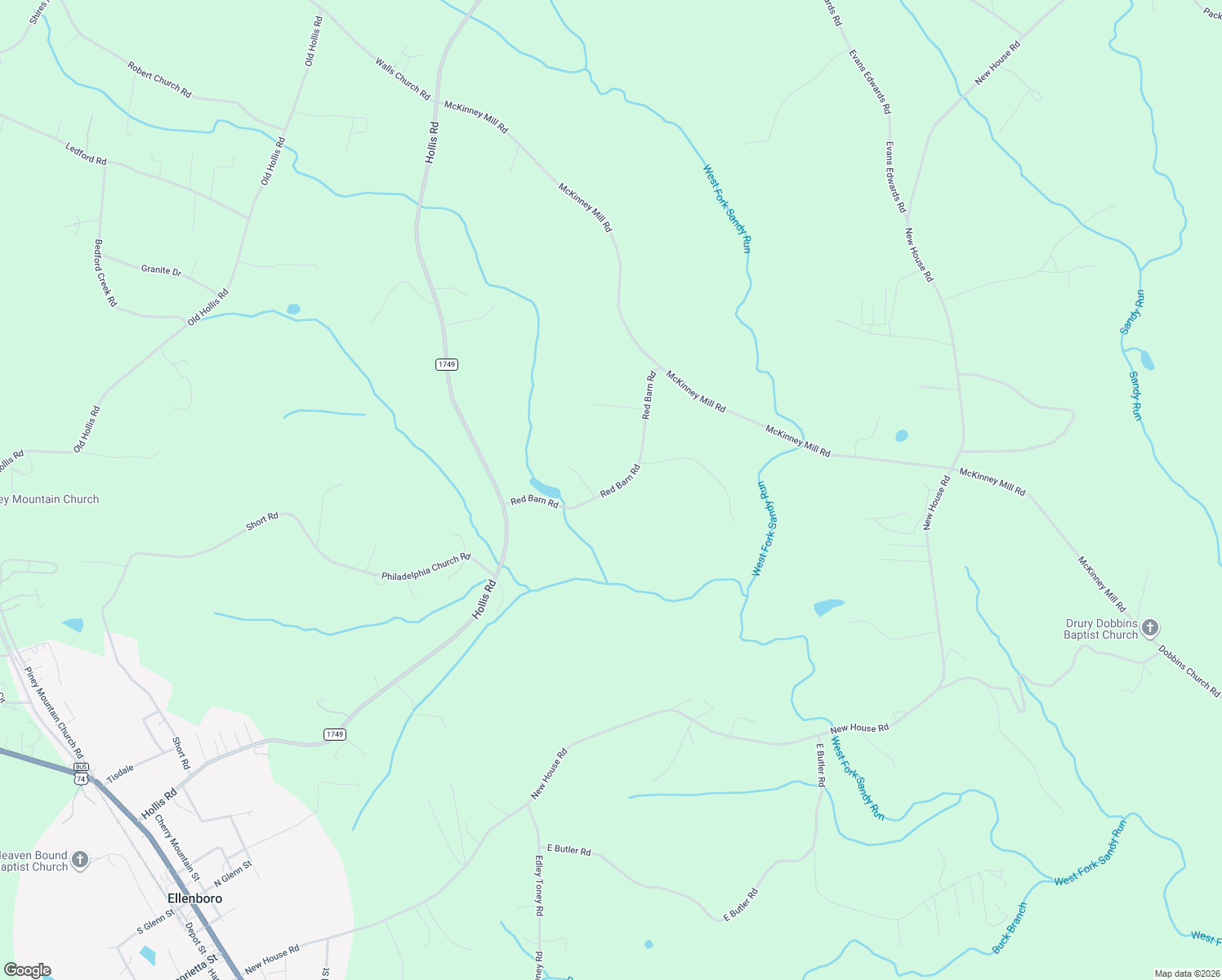 map of restaurants, bars, coffee shops, grocery stores, and more near Red Barn Road in Ellenboro